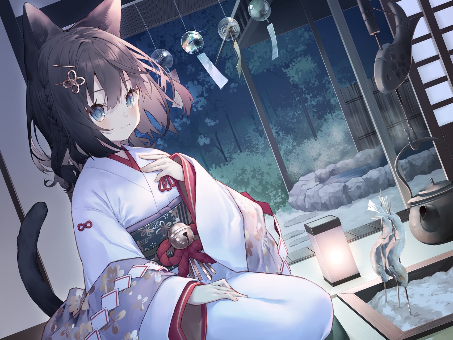 【耳かき・猫吸い・添い寝】やおよろ温泉郷～黒猫神みやこの真面目だけどどうしてもごろごろ甘えたい大大大好きご奉仕〜【CV.矢野妃菜喜】 サンプル画像 1