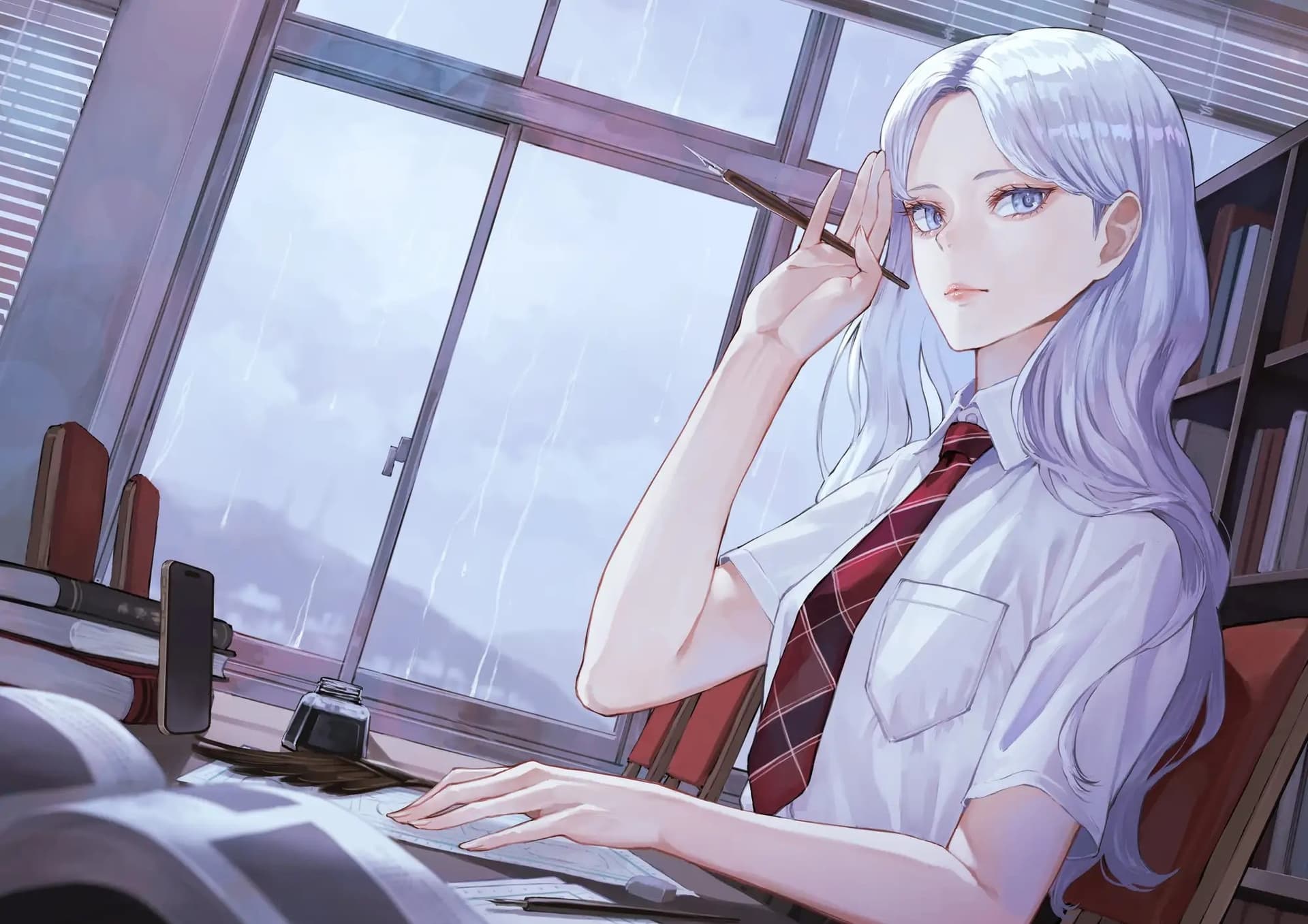 【雨音・囁き・耳かきASMR】静寂空間～素直になれない無愛想女子と雨の図書室で二人きり～【CV:ヒマリ】 サンプル画像 1