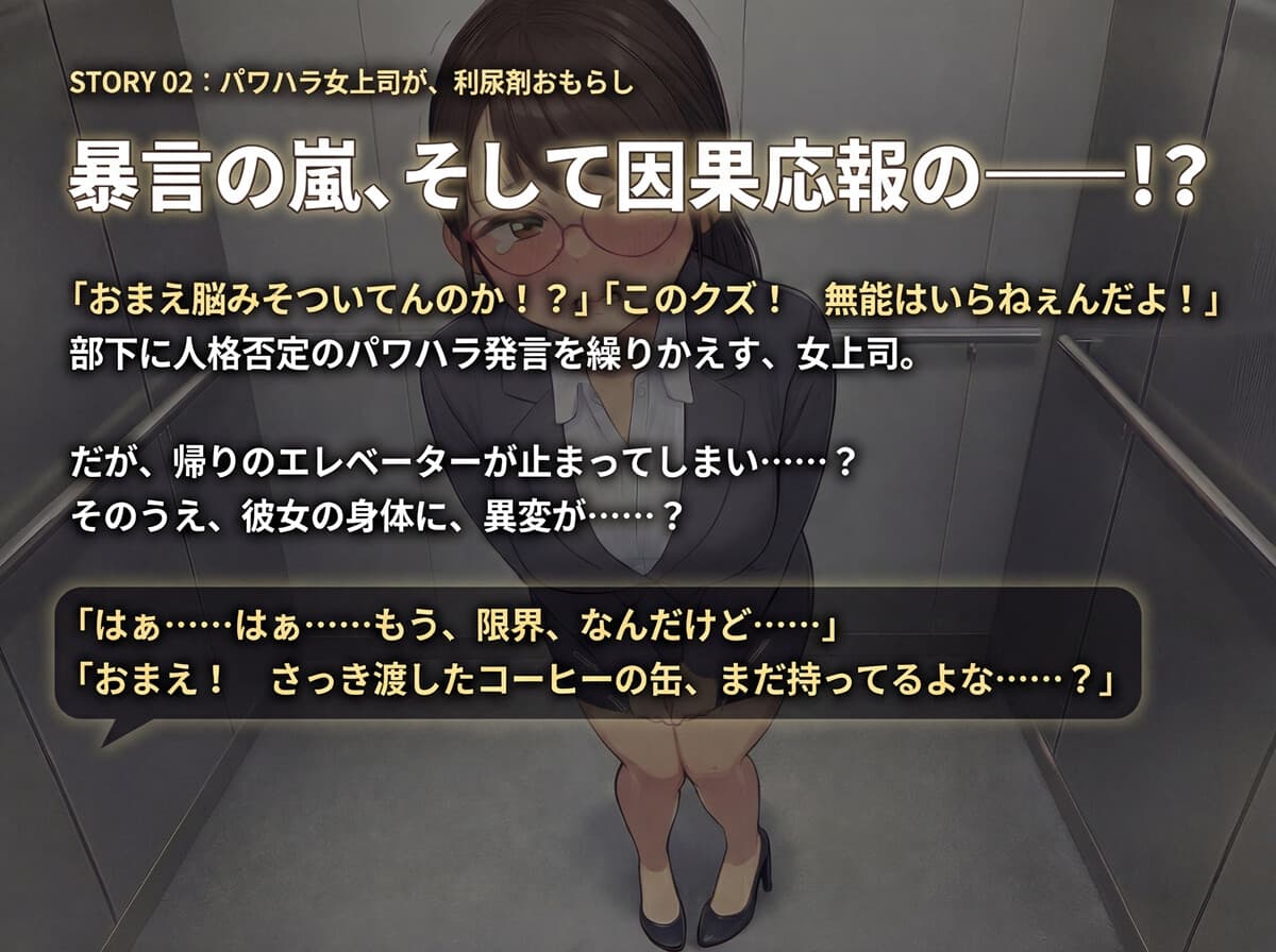 【おしっこ我慢】パワハラ女上司が、利尿剤を仕込まれて…… ～上司と新卒 おしがま短編集～ サンプル画像 3